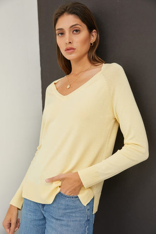 Whitney V-Neck Sweater- Lemon Cream