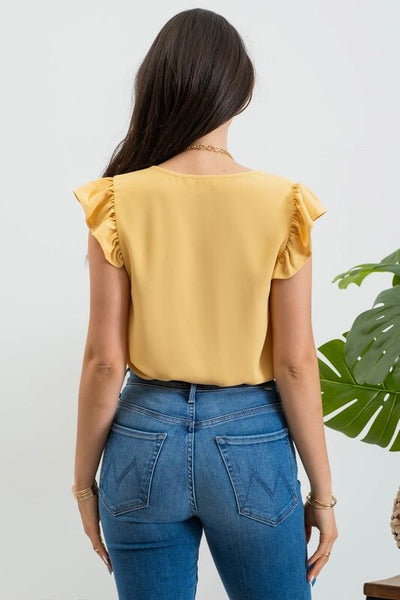 Brenna Ruffle Sleeve Top- Dusty Yellow