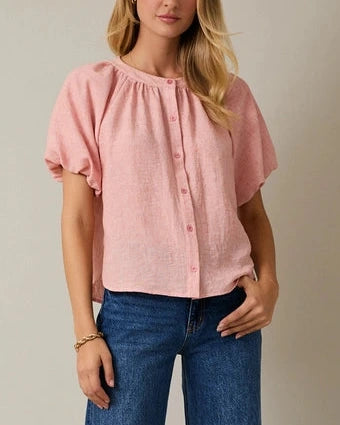 Adalee Bubble Sleeve Top- Coral