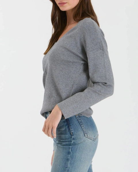 Ada Center Seam V-Neck Sweater- Grey