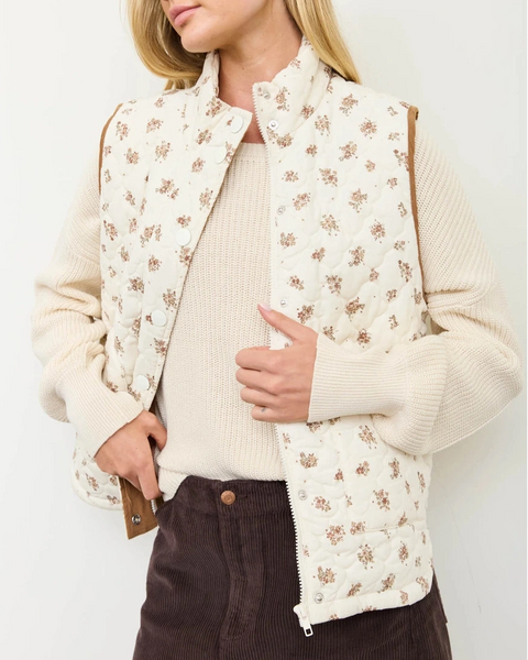 Gracelyn Floral Quilted Vest- Cream