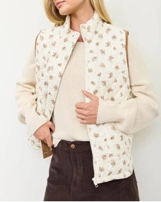 Gracelyn Floral Quilted Vest- Cream
