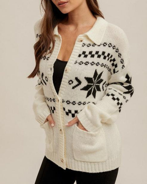 Snowy Mountainside Nordic Button Down Cardigan