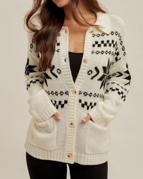 Snowy Mountainside Nordic Button Down Cardigan