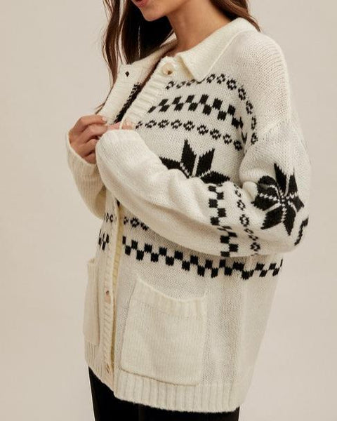 Snowy Mountainside Nordic Button Down Cardigan