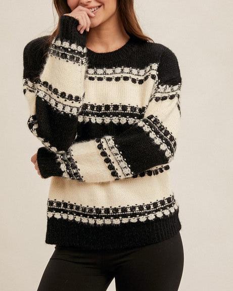 Meet Me In The Lodge Brushed Yarn Striped Sweater