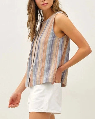 Kamryn Striped Gauze Top- Denim