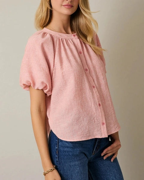 Adalee Bubble Sleeve Top- Coral