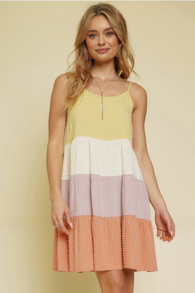 Carmen Tiered Colorblock Dress- Faded Yellow