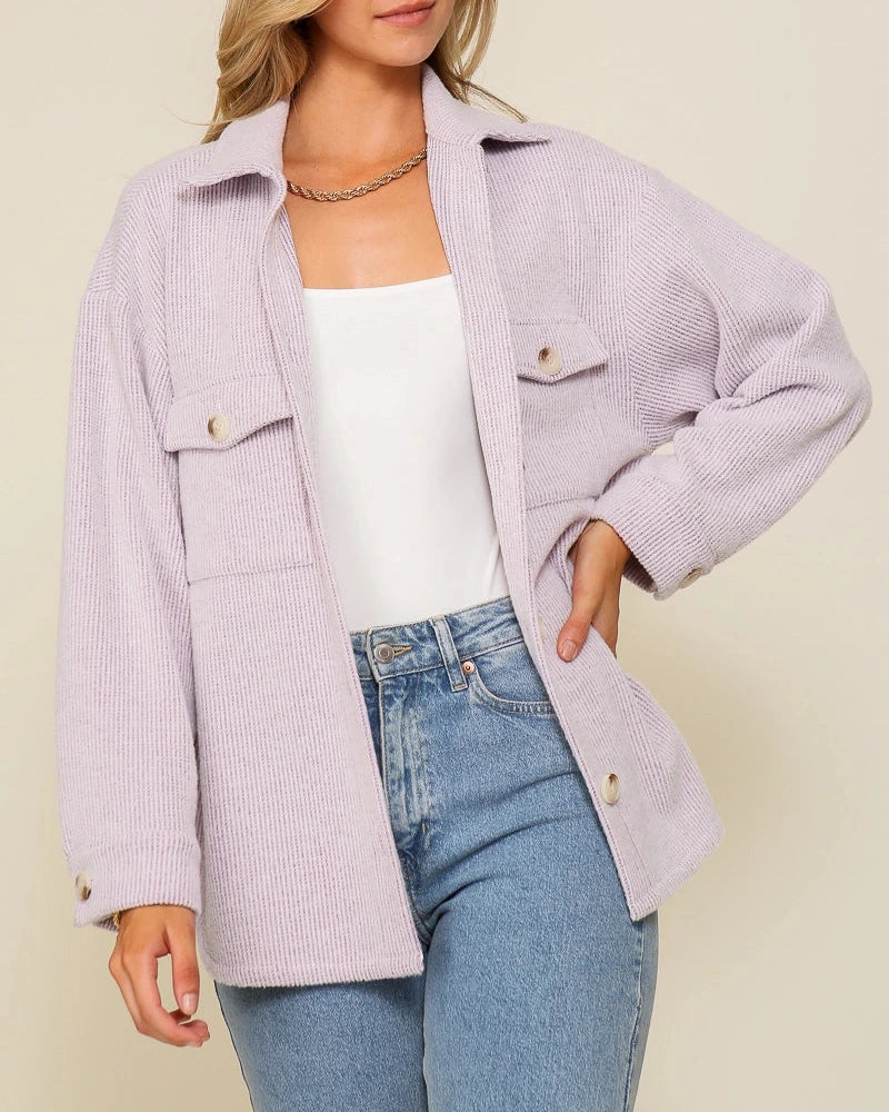 Dakota Brushed Waffle Shacket- Lavender