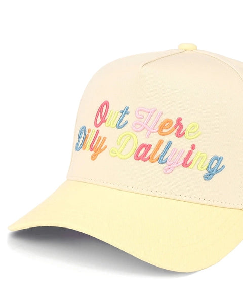 Out Here Dilly Dallying Trucker Hat- Butter Yellow