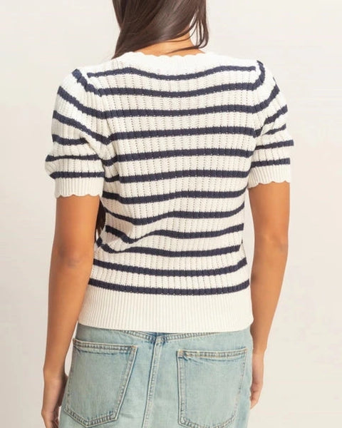 Laylin Scallop Sweater Top- Navy