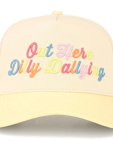Out Here Dilly Dallying Trucker Hat- Butter Yellow