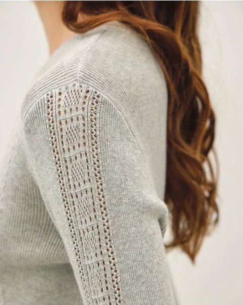 Lenora Pointelle Knit Top- Heather Grey