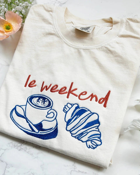 Le Weekend Embroidered Tee- Ivory