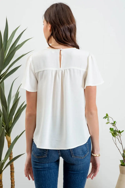 Thea Lace Trim Top- Cream