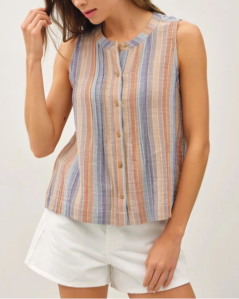Kamryn Striped Gauze Top- Denim