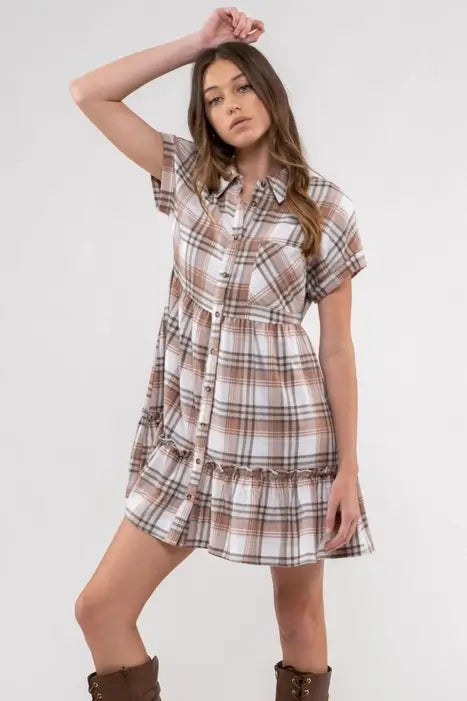 Berkley Plaid Shirt Dress- Sienna