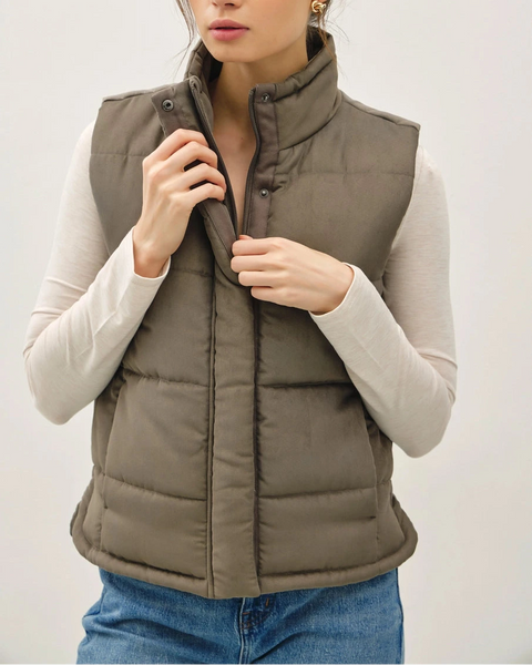 Ronnie Suede Feel Puffer Vest- Olive