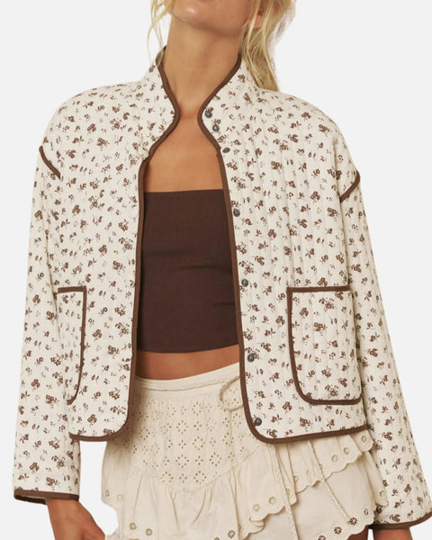 Maren Floral Quilted Jacket- Cream