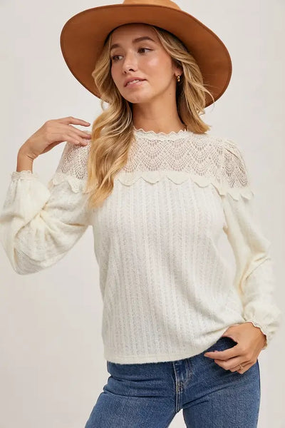 Alexa Lace Trimmed Top- Ivory