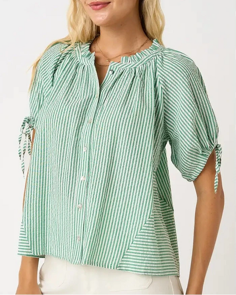 Juliette Striped Puff Sleeve Top- Green