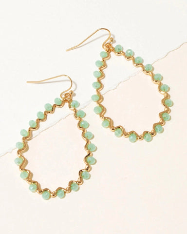 Beaded Wavy Teardrop Earrings- Mint