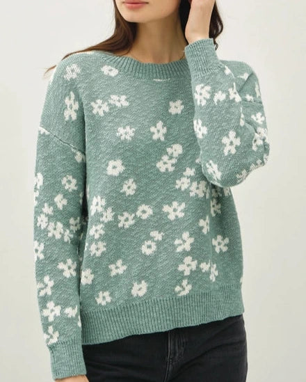 Darcy Floral Sweater- Sea Green