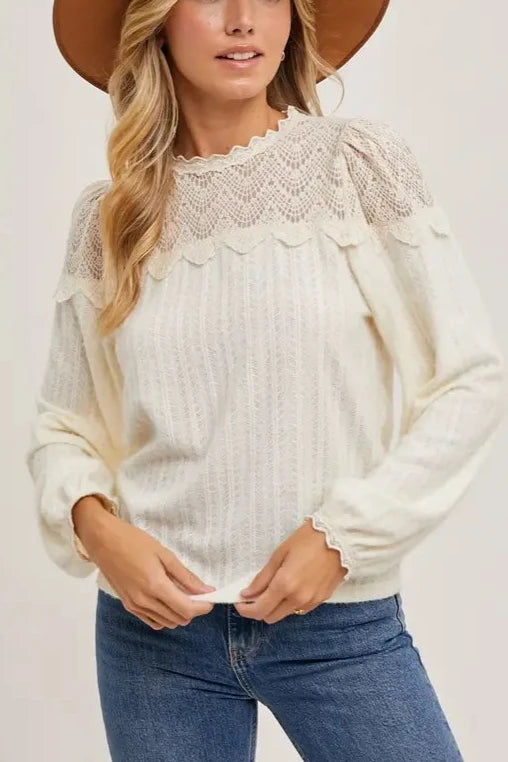 Alexa Lace Trimmed Top- Ivory