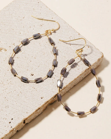 Beaded Teardrop Earrings- Gray