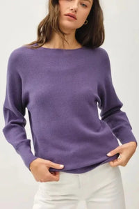 Juliette Boat Neck Dolman Sweater- Blueberry