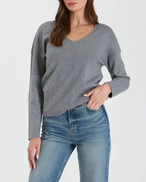 Ada Center Seam V-Neck Sweater- Grey