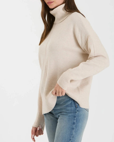 Iris Turtleneck Center Seam Sweater- Oatmeal