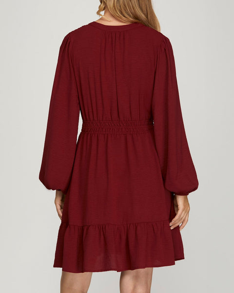 Lula Long Sleeve Mini Dress- Burgundy