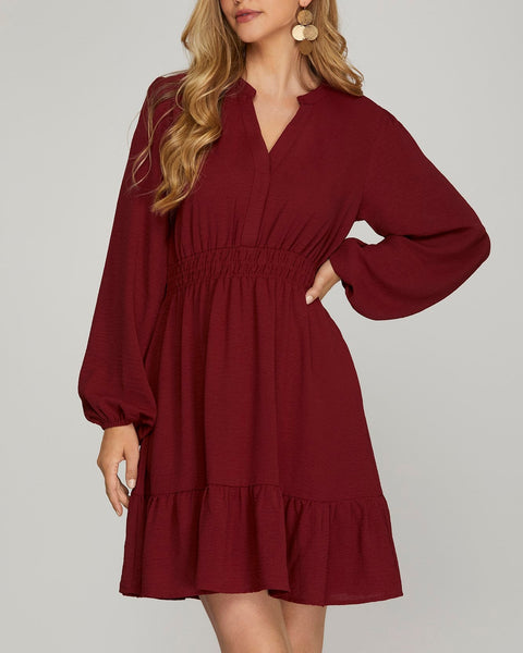 Lula Long Sleeve Mini Dress- Burgundy