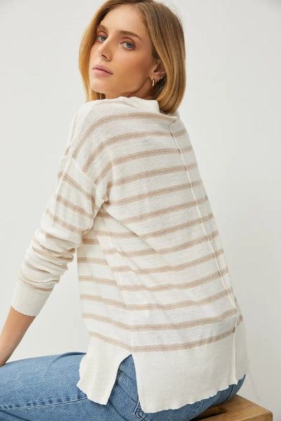 Rhett Lightweight Striped Sweater- Taupe Stripe