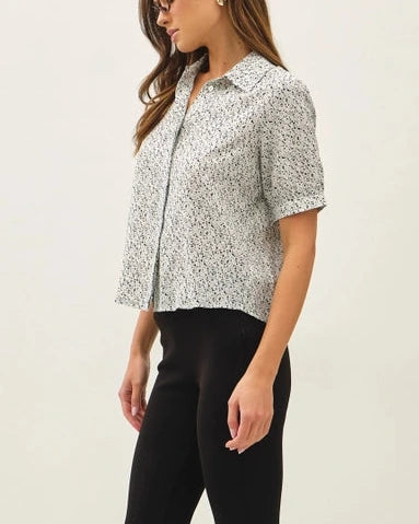 Taylyn Floral Button Front Top- Taupe