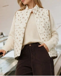 Gracelyn Floral Quilted Vest- Cream