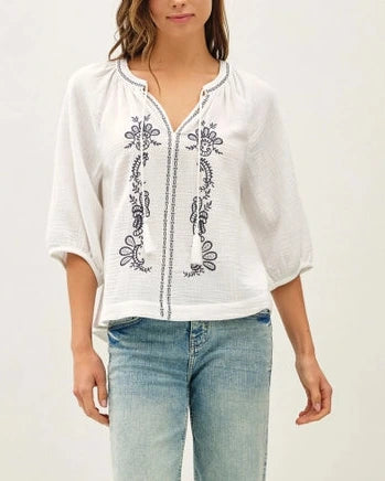 Amory Embroidered Peasant Top- White