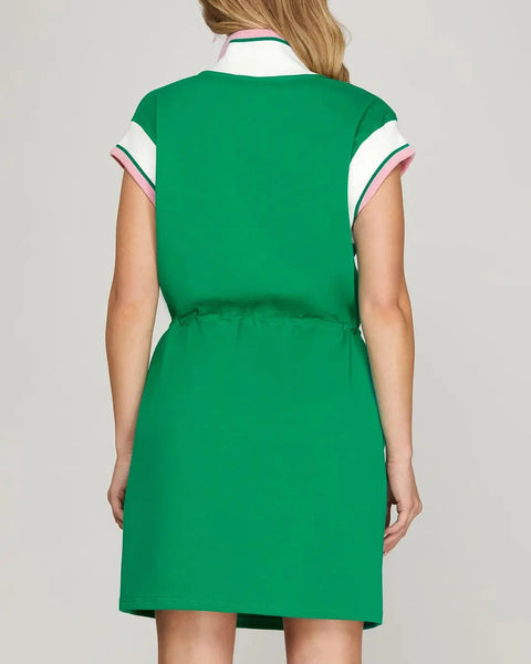 Everly Contrast Mini Dress- Green