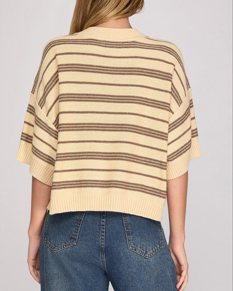 Harden Half Sleeve Striped Sweater Top- Light Taupe