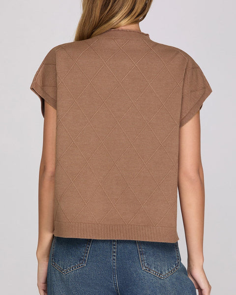 Dakota Mock Neck Sweater Top- Mocha