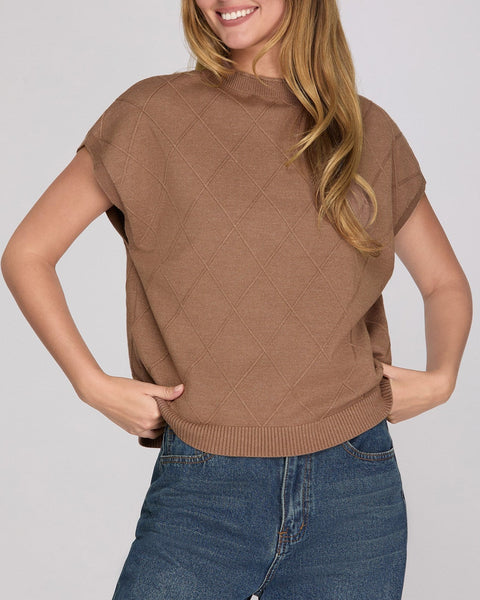 Dakota Mock Neck Sweater Top- Mocha