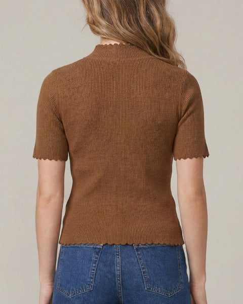 Ava Short Sleeve Scalloped Top- Cinnamon