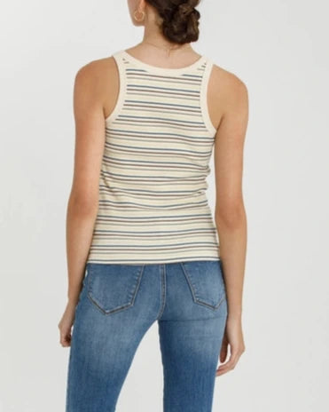 Reese Striped Tank Top- Teal Multi