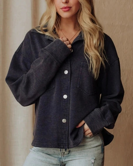 Willow Washed Soft Button Front Top- Navy