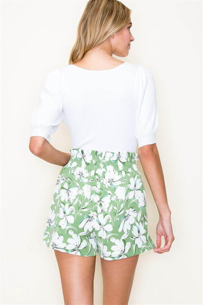 Cora Floral Print Shorts- Green