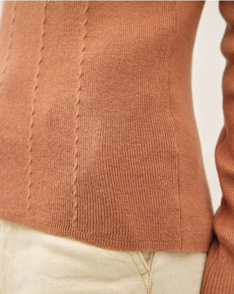 Lenora Pointelle Knit Top- Caramel