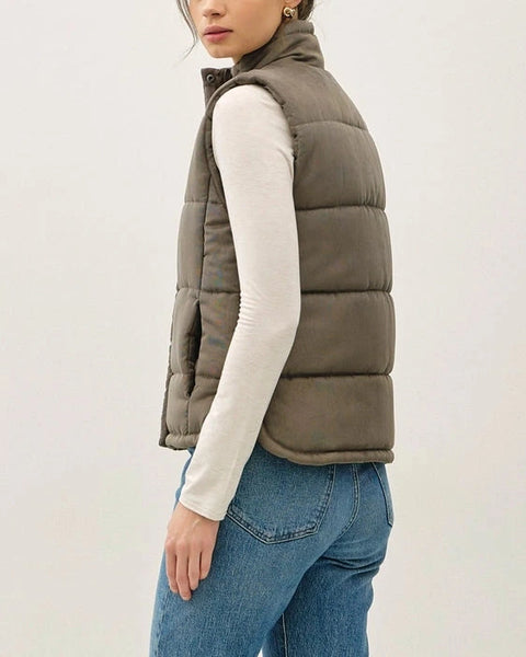 Ronnie Suede Feel Puffer Vest- Olive