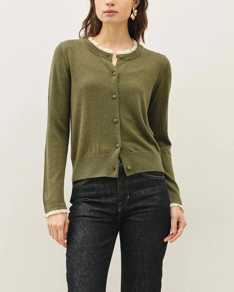 Paris Lace Trim Cardigan- Winter Forest
